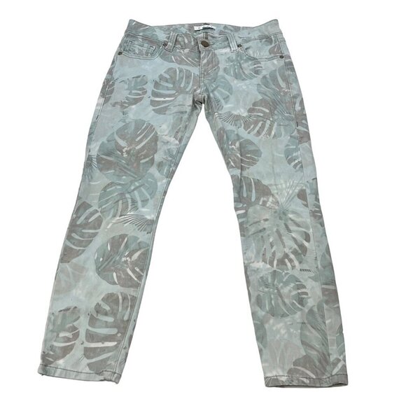 CAbi Denim - Cabi Cropped Leaf Print Skinny Jeans Green/Multi Womens Size 4 Low Rise